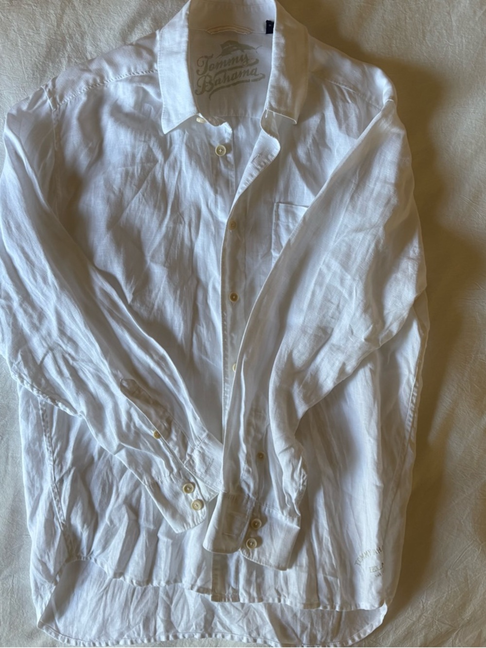 Tommy Bahama White 100% Linen Button Up Shirt - Large - Picture 4 of 5